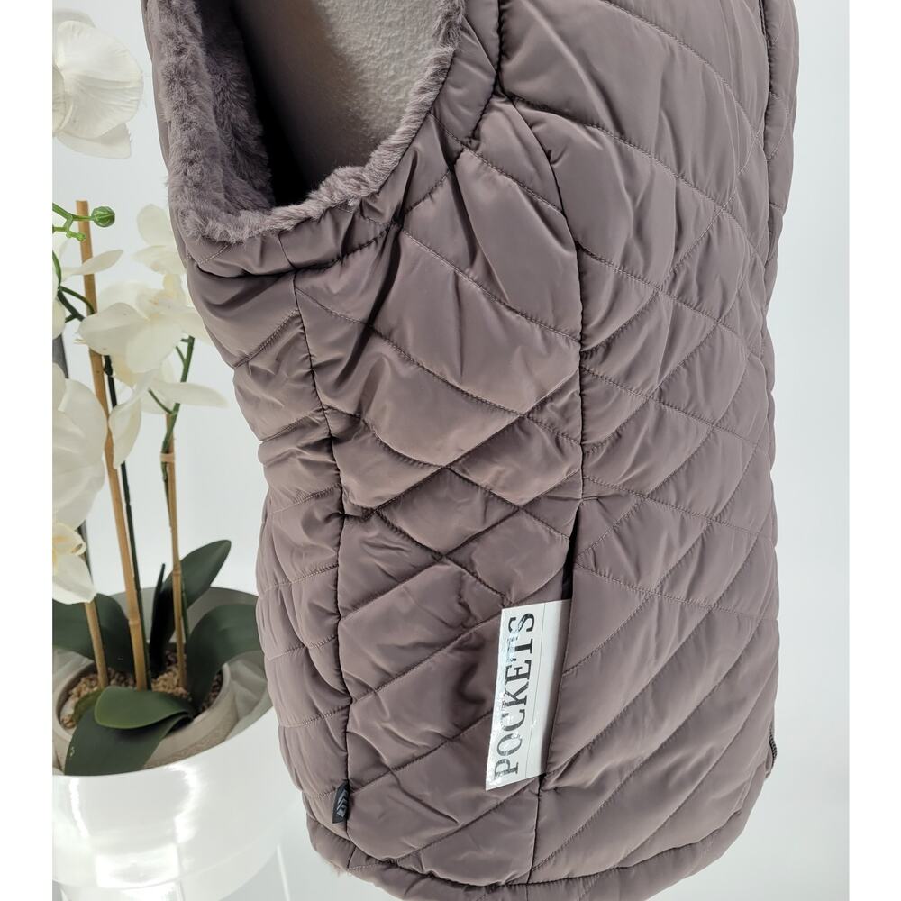 NWT Free Country Taupe Quilted Faux Fur Reversible Zip Puffer Vest Size L - Picture 4 of 13